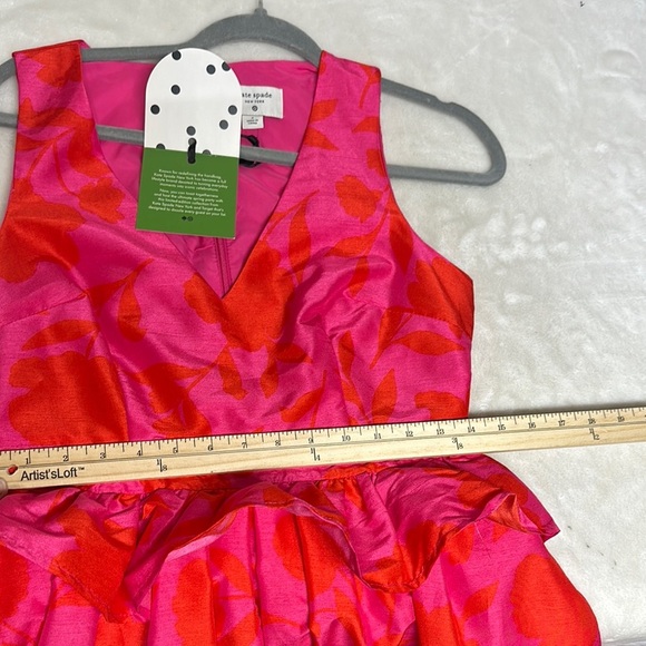 kate spade Pink and Red Floral Peplum Midi Dress - Picture 9 of 14